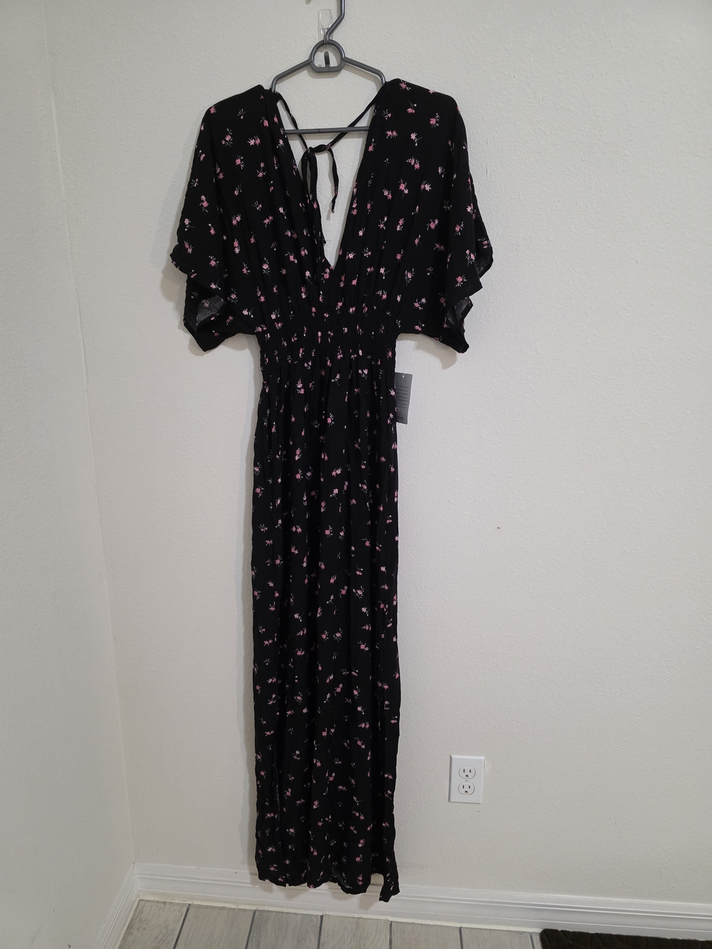 Velvet Torch Black Maxi Dress with Pink Floral Print